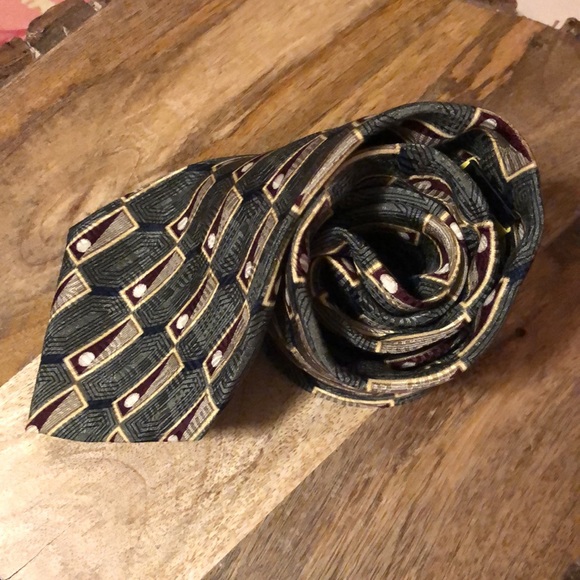 BILL BLASS Black Label Mens Silk Tie Green Gold Red Dot Square Career Luxe GOLF - Picture 12 of 15